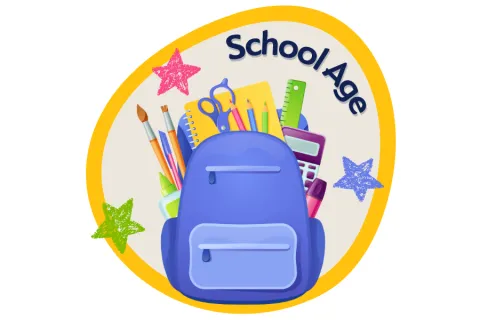 A backpack with school supplies and stars