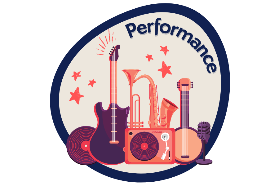 A line of musical instruments