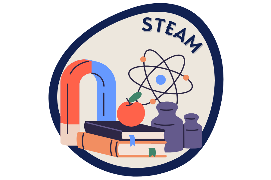 Two books with science beakers