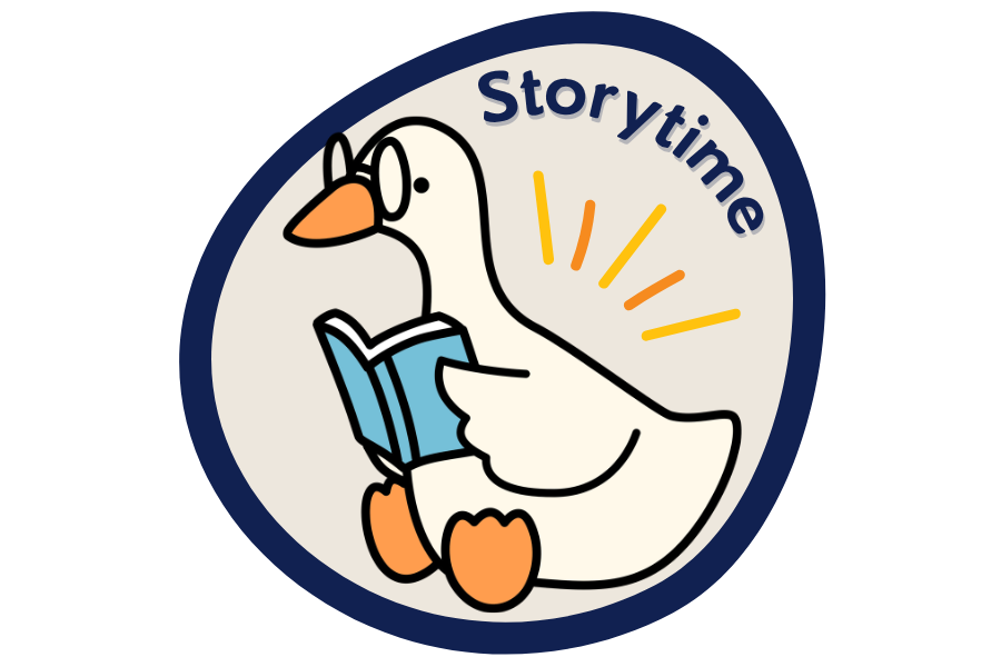 A goose with glasses reading a book